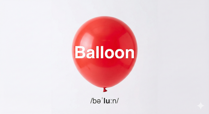 Single red balloon with text (赤い風船と文字)