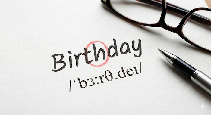 Handwritten note explaining birthday pronunciation. / èªçæ¥ã®çºé³èšå·ã®ã¡ã¢ã
