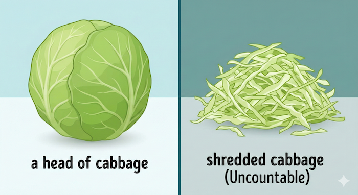 Counting cabbage: a head vs. shredded. (キャベツの数え方:丸ごとと千切り)