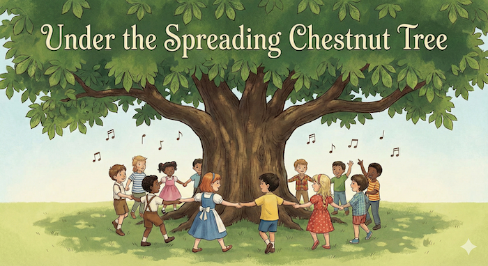 大きな栗の木の下で踊る子供たち。 / Children dancing under a chestnut tree.