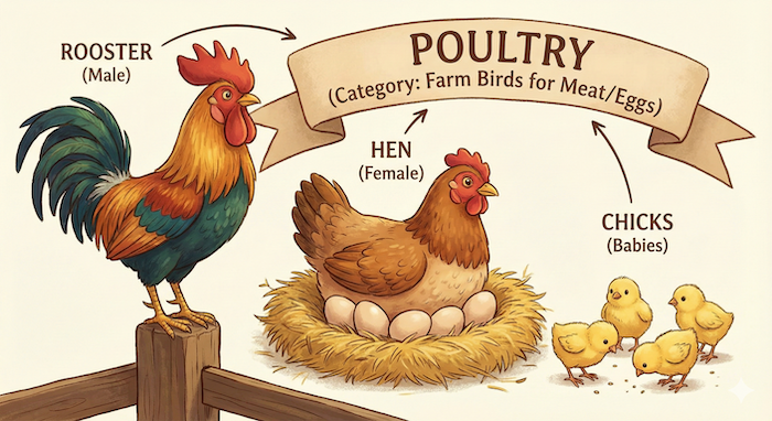 Rooster, Hen, Chick, Poultry Family