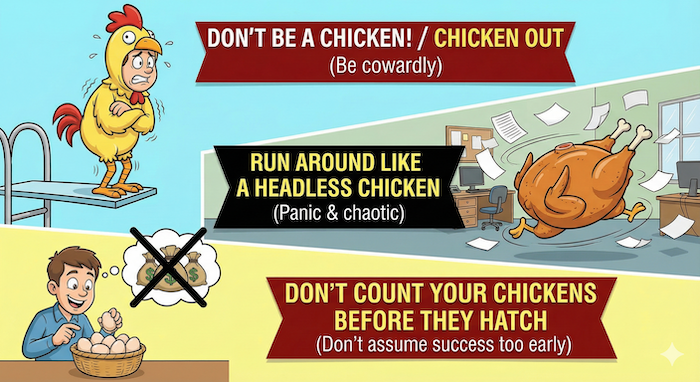 Cartoon Chicken Idioms Collage