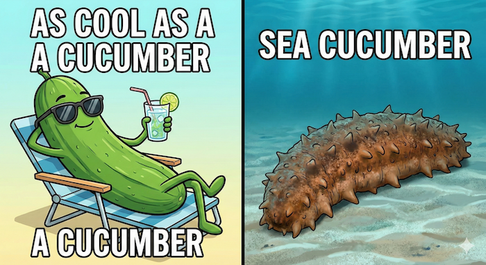 Cool as a cucumber" idiom and a sea cucumber. (「Cool as a cucumber」のイディオムとナマコ)