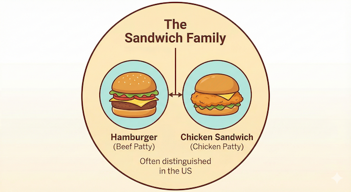 ハンバーガーとサンドイッチの図。