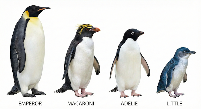 Four penguin species chart / 4種類のペンギン一覧