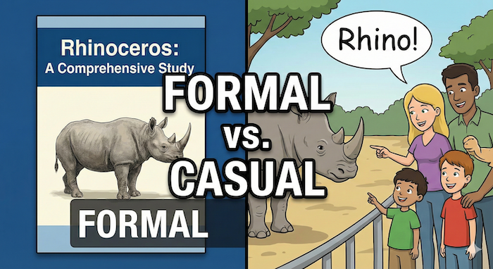 Formal vs. casual use of "Rhinoceros" and "Rhino". (「Rhinoceros」と「Rhino」の使い分け)