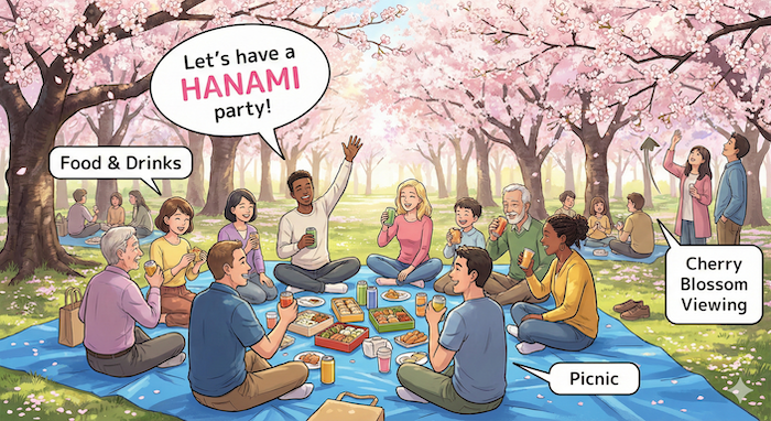 Diverse group having a Hanami party / 多国籍な人々が花見パーティー