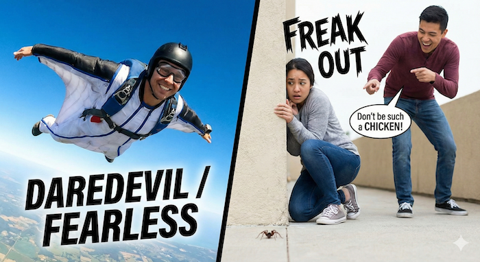 Daredevil vs. chicken slang contrast (命知らずと臆病者のスラング対比)
