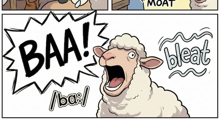 "Baa" and "Bleat" 代æ¿ããã¹ãïŒComic strip of a sheep's sounds. çŸã®é³Žã声ã®ã³ããã¯ã¹ããªããã
