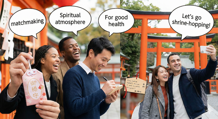 How to worship at a shrine comic. 神社の参拝方法の漫画。