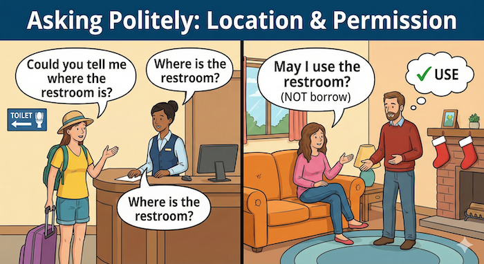 ãã€ã¬ã®å Žæãšèš±å¯ãå°ããäžå¯§ãªãã¬ãŒãº (English: Polite Phrases for Toilet Location and Permission)