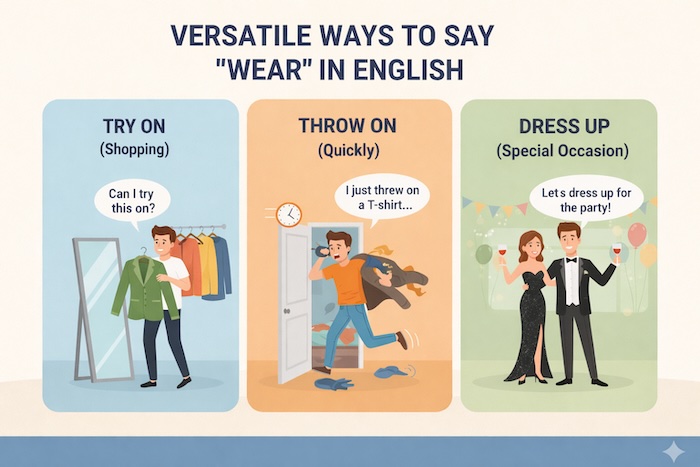 wear in の英語での様々な言い方